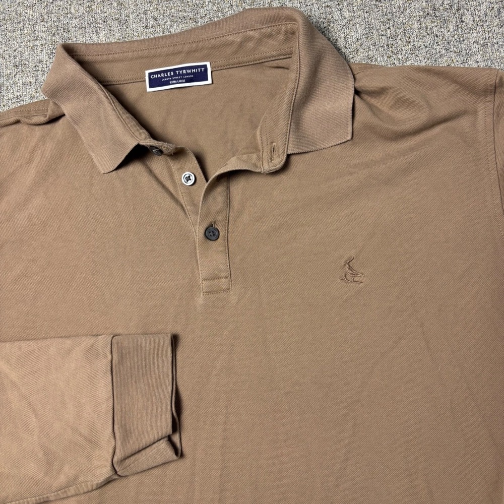 Charles Tyrwhitt Polo Shirt Mens XL Tan Camel Brown Long Sleeve Solid